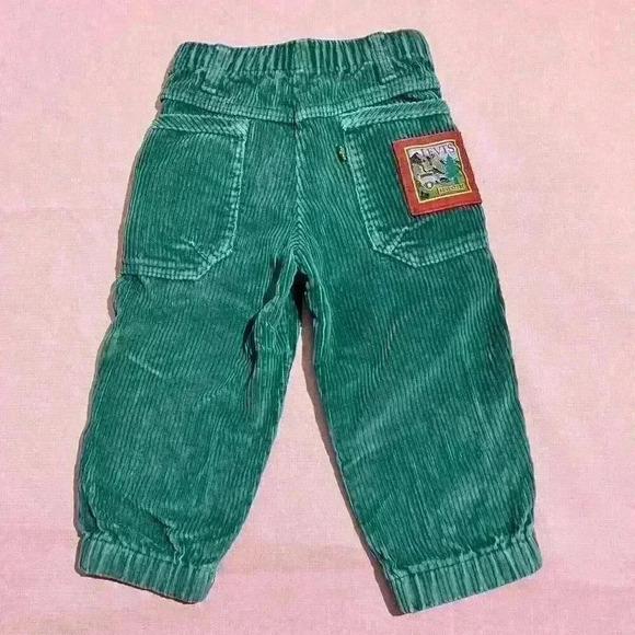 Vintage Little Levi's Green Corduroy Pants Adventure Patchwork RARE Boys 3T - Picture 1 of 11